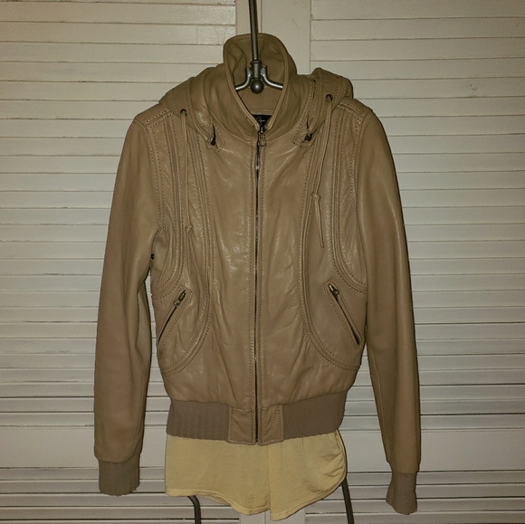 Genuine Lamb Leather Hooded Bomber - Picture 2 of 4